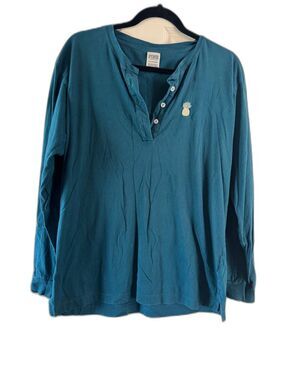 PINK by Victoria’s Secret Long Sleeve Henley blue embroidered pineapple – Size S